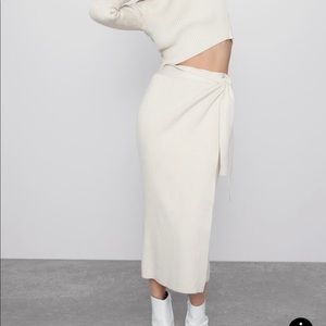 Zara Ribbed Knit Midi Pencil Skirt Wrap